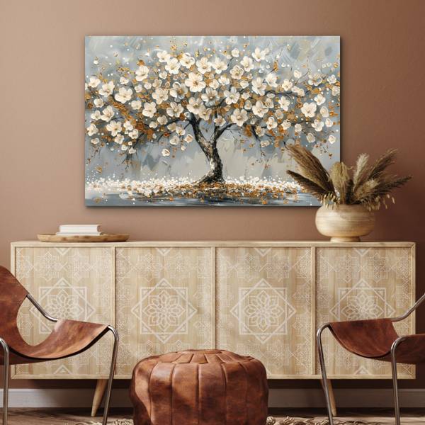 METALLBILD Baum - Blumen 90 x 60 cm