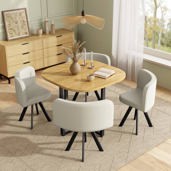 Essgruppe LineMDMU(5er Set) Beige - Holzwerkstoff