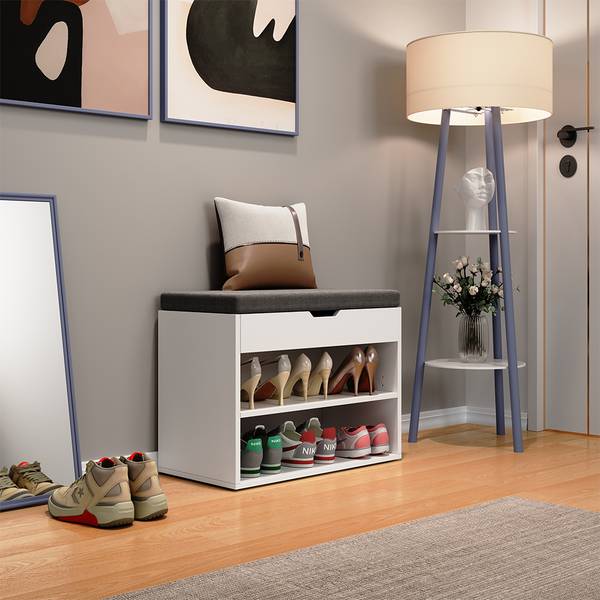 Banc pour chaussures Titus 40245 Blanc - Bois manufacturé - 60 x 45 x 30 cm