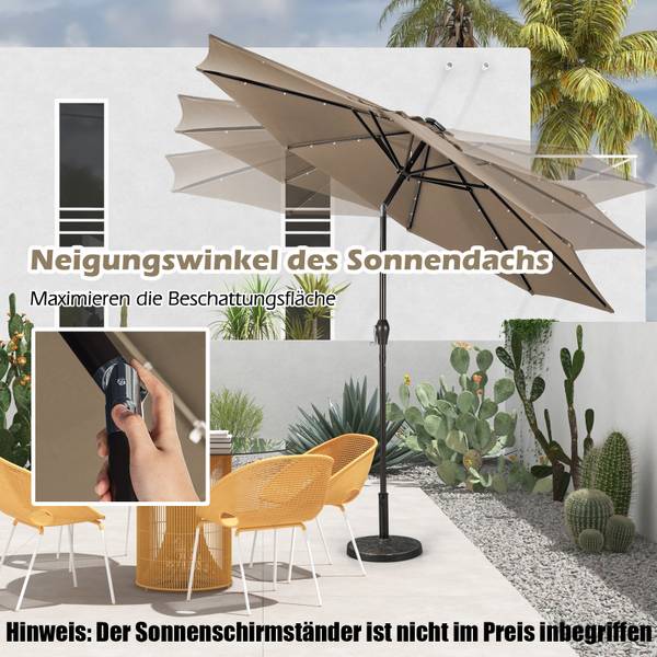 Ø300cm LED Sonnenschirm Braun - Kunststoff - 300 x 245 x 300 cm