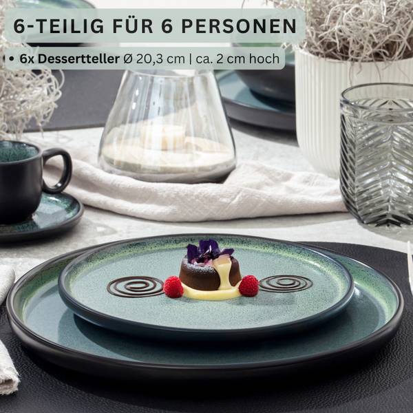 Dessertteller Set Malmö - 6 teilig Grün - Stein - 21 x 2 x 21 cm