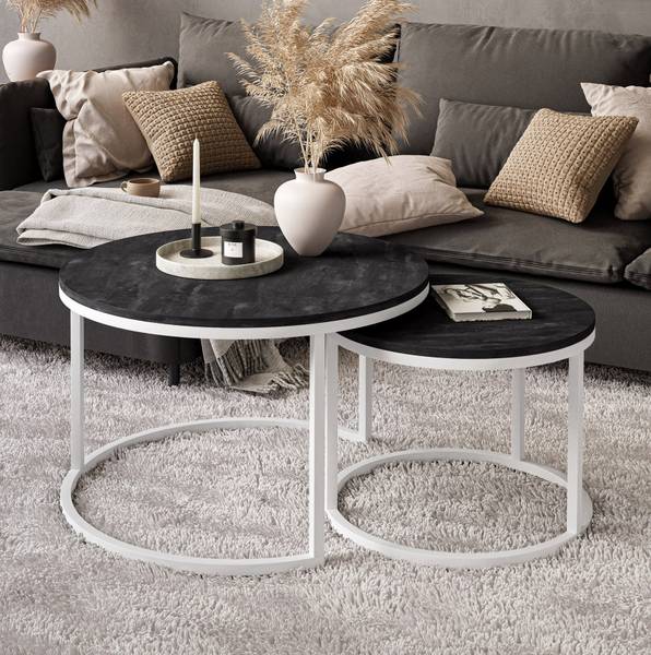 Runder Couchtisch CIRI 2in1 70 x 70 cm - Weiß