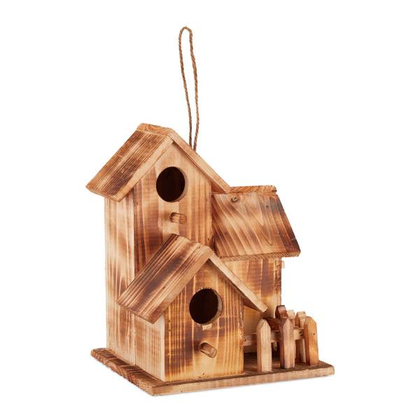 Vogelhaus mit 3 Häusern Braun - Holzwerkstoff - 20 x 34 x 19 cm