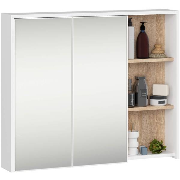 Armoire salle de bains VAMI W90 Marron - Blanc - Bois manufacturé - 90 x 75 x 15 cm
