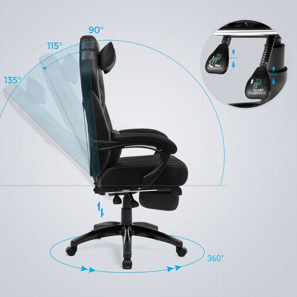 Gaming Stuhl Schreibtischstuhl Baidoa Schwarz - Kunstleder - 64 x 128 x 70 cm