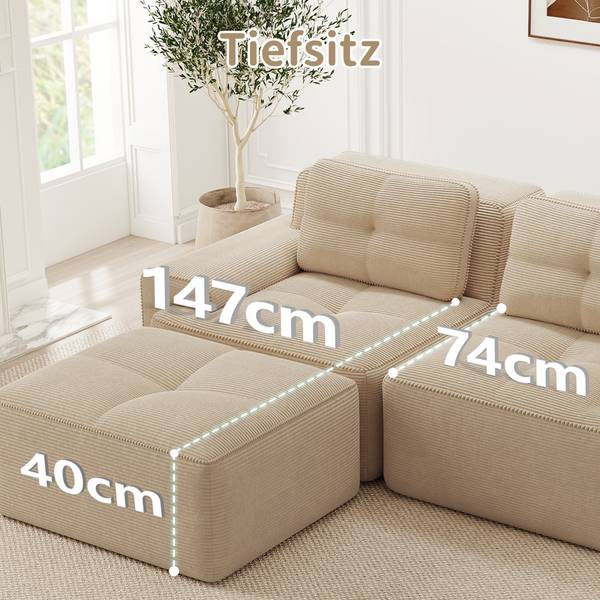 Ecksofa FX-OTM Beige - Cord - 293 x 69 x 177 cm