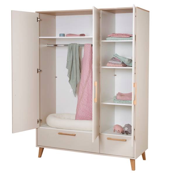 Kleiderschrank 3 türig Jil Beige - Holzwerkstoff - Massivholz - 138 x 200 x 55 cm