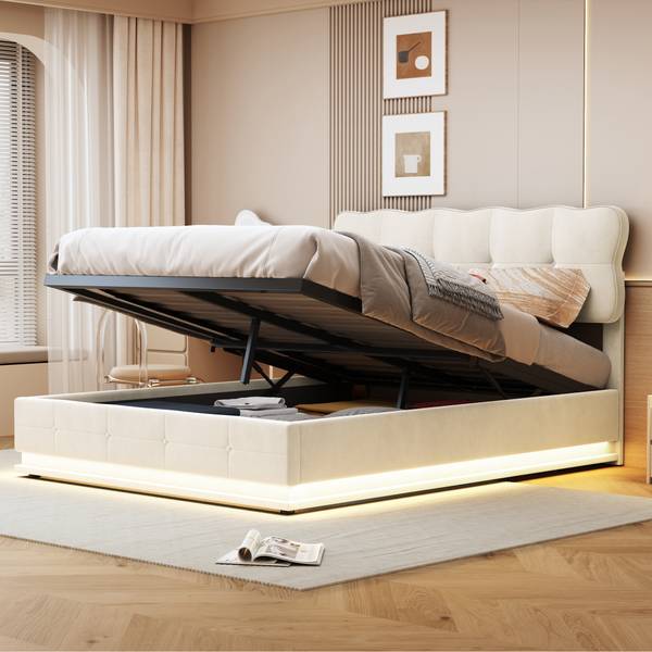 Boxspringbett mit Stauraum MPK05 Beige - Metall - Massivholz - 146 x 110 x 204 cm