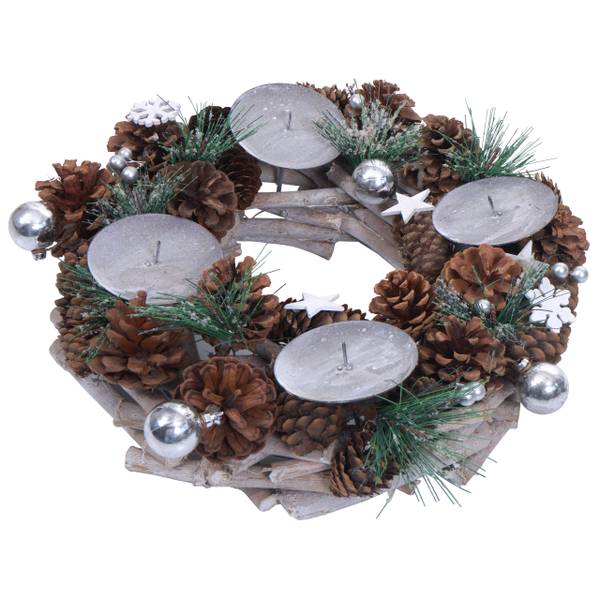 Adventskranz mit Kerzen M15 Braun - Metall - Holz teilmassiv - 32 x 10 x 32 cm