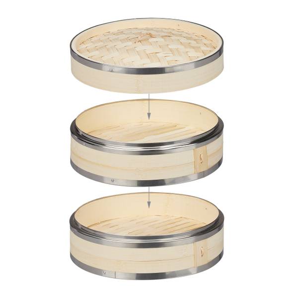 Bambus Dampfgarer 2 Etagen Braun - Silber - Holzverbundwerkstoff - 26 x 16 x 26 cm