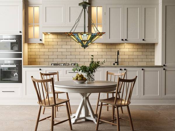 LED Tiffany Stil Pendelleuchte, Ø44,5cm Beige - Blau - Braun - Grün - Rot - Gelb - Farbglas - Mosaik - 45 x 65 x 45 cm
