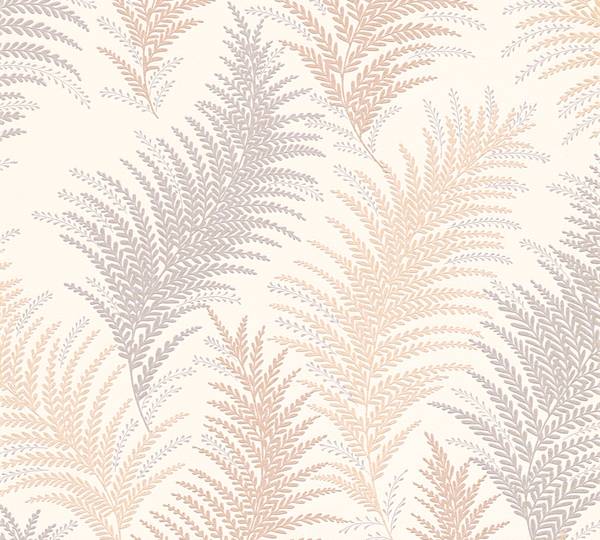 Papiertapete Ferns Beige - Grau - Weiß - Mischgewebe - Vinyl - 53 x 1005 x 1 cm