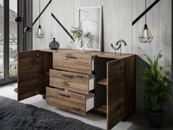 Dressoir ONYX LOFT Flagstaff bruin - plaatmateriaal op houtbasis - 158 x 81 x 41 cm