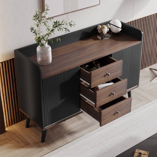 Sideboard Vekaid BK Schwarz - Holzwerkstoff - Metall - 40 x 80 x 118 cm
