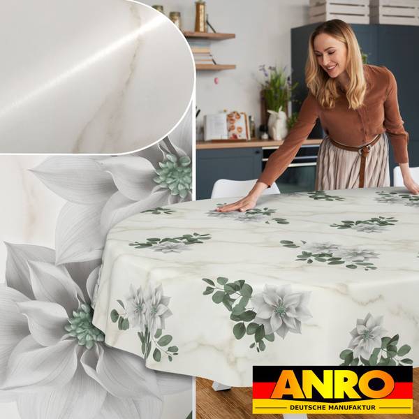 Wachstuchtischdecke Marmor Blumen Grau - Kunststoff - 140 x 1 x 240 cm