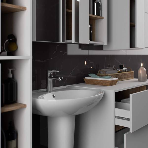 Armoire salle de bains VAMI W90 Marron - Blanc - Bois manufacturé - 90 x 75 x 15 cm