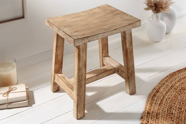 Hocker FINCA Beige - Braun - Weiß - Mango - 40 x 45 x 30 cm