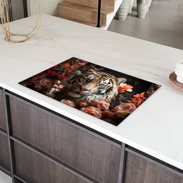 Herdabdeckplatte Tigerblumen 82 x 52 cm
