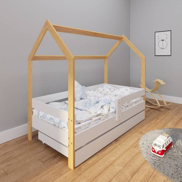 Hausbett Elias Weiß - Massivholz - 80 x 143 x 160 cm
