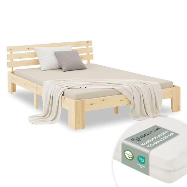 Holzbett mit Matratze 2262 Braun - Breite: 124 cm