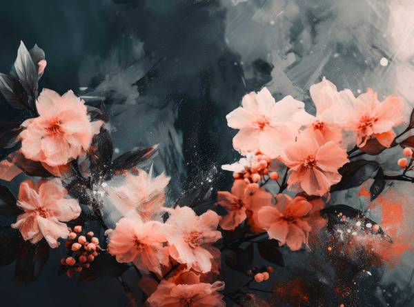 Tapete Rosen auf Grau Papier - 364 x 270 x 1890 cm