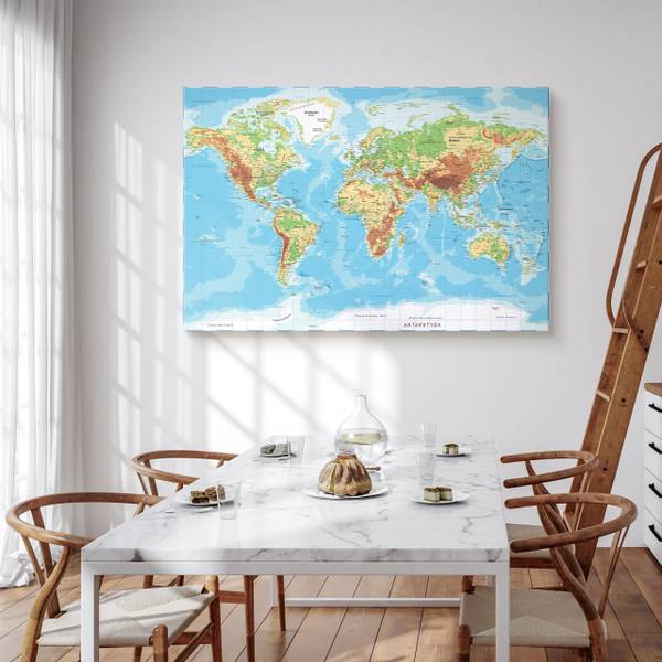 Afbeelding Canvas Wereldkaart GEOGRAFIE 100 x 70 x 70 cm