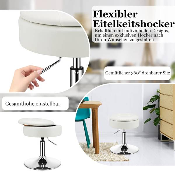 KunstlederDrehhocker höhenverstellbar Weiß - Kunstleder - 41 x 66 x 41 cm