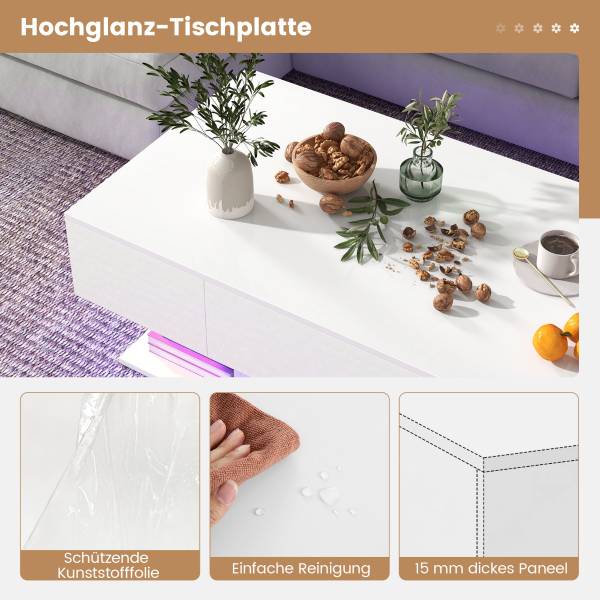 LED Couchtisch JV11180WH Weiß - Holzwerkstoff - 110 x 40 x 60 cm
