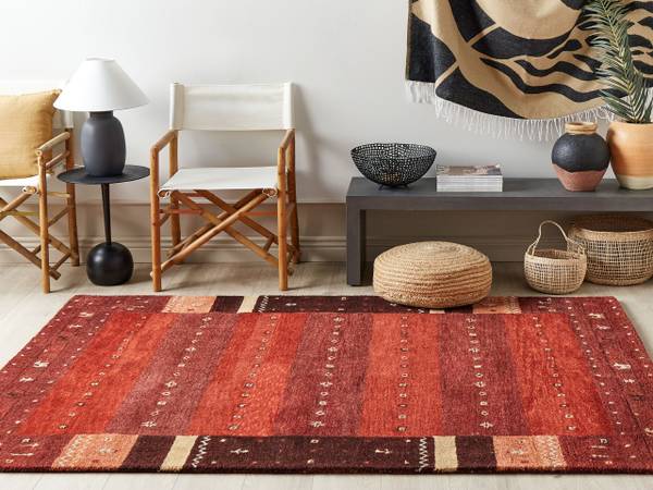 Teppich SINANLI Orange - Rot - Gelb - Echtfell - 160 x 2 x 230 cm