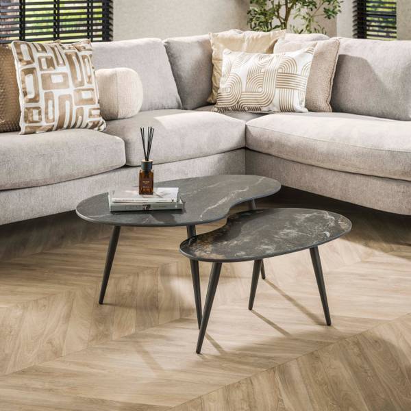 Couchtisch FOSSIL 2er-Set Schwarz - Keramik - 91 x 35 x 55 cm
