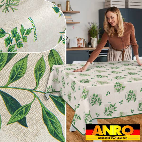 Wachstuchtischdecke Kräuter mit SAUM Tiefe: 100 cm