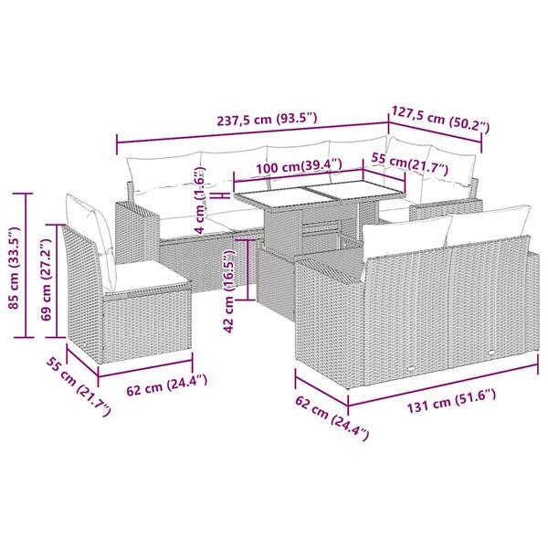 Tuin Bankstel 3036743-2 (9-delig) beige - grijs
