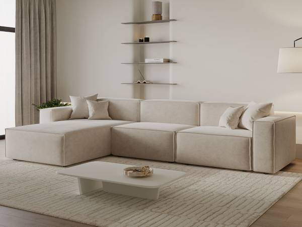 Ecksofa ARIZONA Beige - Armlehne beidseitig montierbar - Ecke davorstehend links - Ottomane davorstehend links