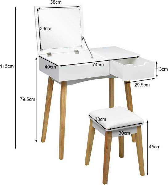 Coiffeuses enfant TI88355FR Blanc - Bois manufacturé - 40 x 115 x 74 cm