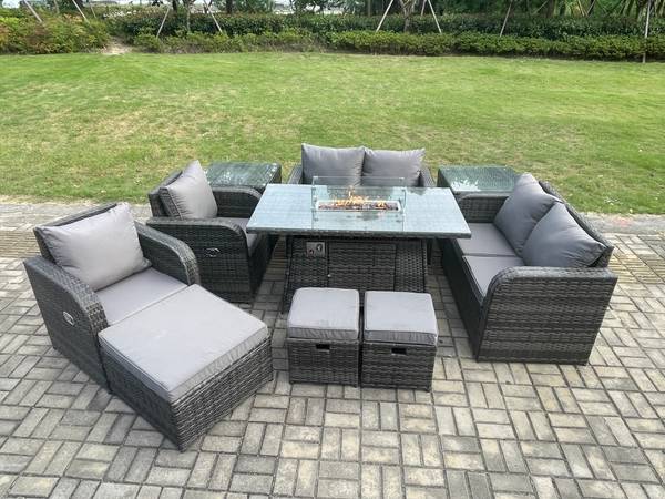 GARTENTISCHGRUPPE A(10er-Set) Grau - Webstoff - 80 x 70 x 140 cm