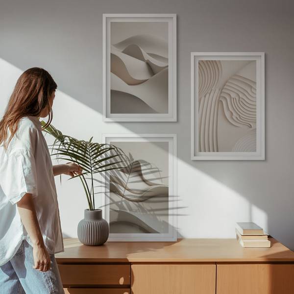 Schilderijenset Beige Golven 3-delig wit - 40 x 60 cm - Aantal delen in de set: 3
