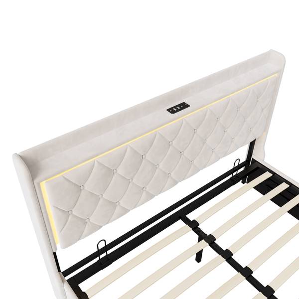Polsterbett Boxspringbett MOKP Beige - Metall - Massivholz - 165 x 108 x 209 cm