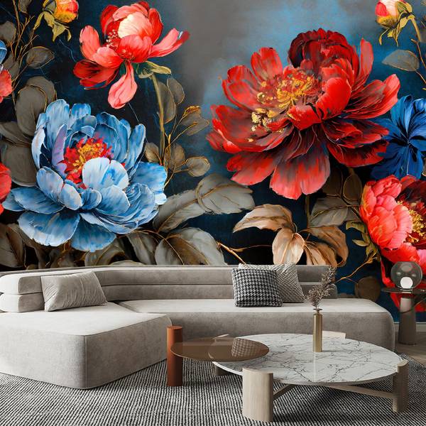 Papier peint fleurs peintes botanique 100 x 70 cm