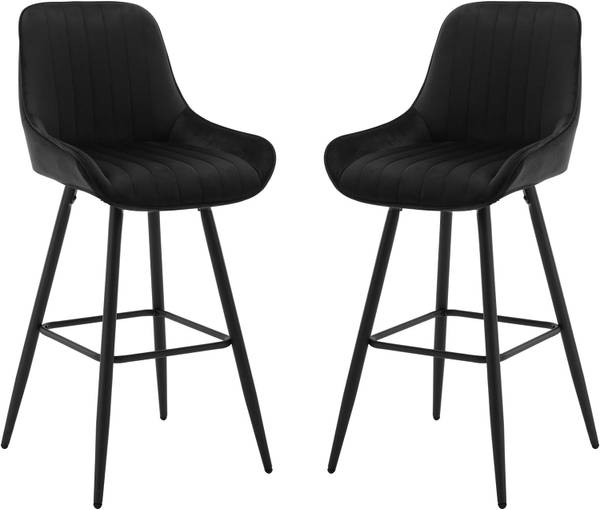 Barhocker Matt (2er Set) Schwarz - Samt - 46 x 106 x 49 cm