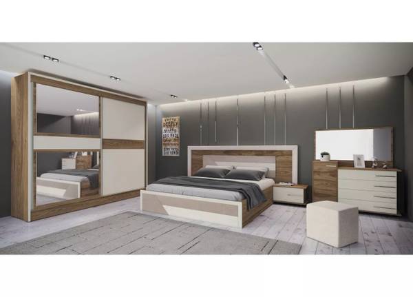 Set de chambre Monica-6pcs Beige - Marron - Bois manufacturé