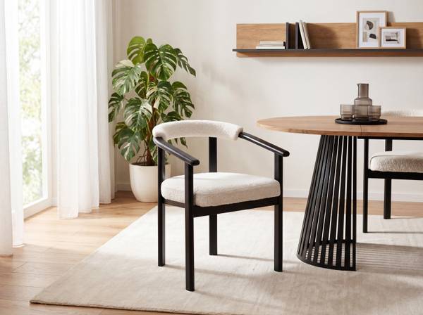 Esszimmerstuhl Kiro 4er Set Weiß - Bouclé - Strukturstoff - Eiche - 58 x 72 x 47 cm