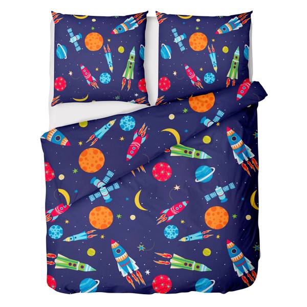 Renforce Bettwäsche Astronauten Blau - Baumwollstoff - 135 x 200 x 1 cm