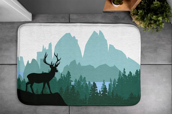 Badteppich Wald Hirsche Grün - Textil - 90 x 60 x 90 cm