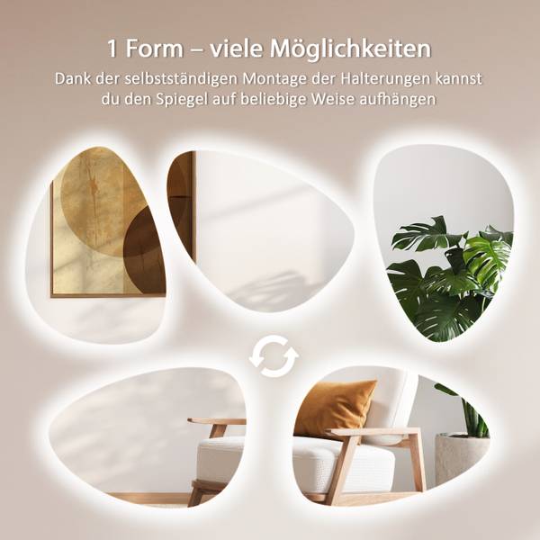 LED-Wandspiegel OVALIA Hellgelb - 90 x 64 cm