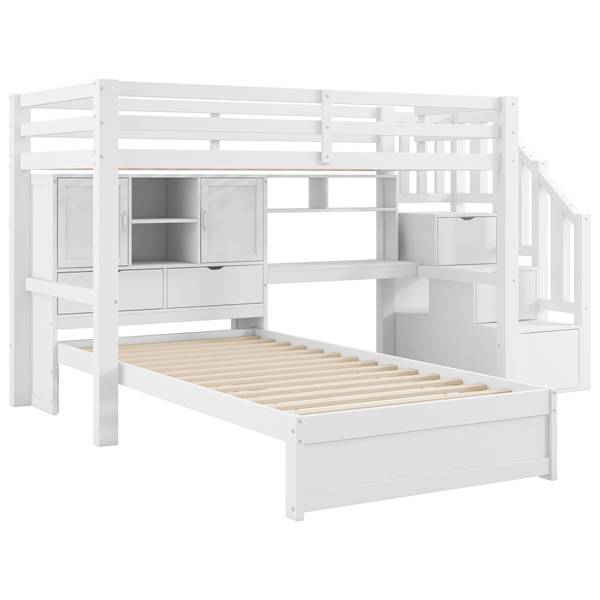 Hochbett Hebe Ⅰ Weiß - Holzwerkstoff - Massivholz - 233 x 120 x 253 cm