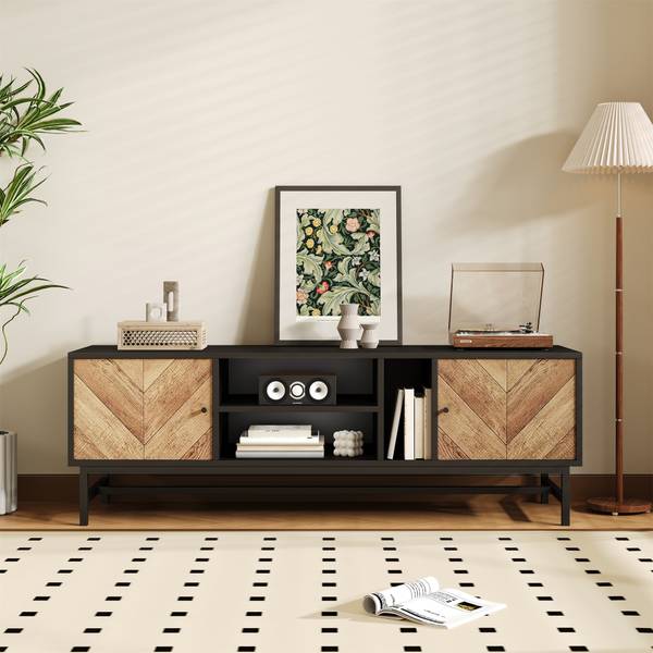 TV-Lowboard Marlene Schwarz - Braun - Stahl - 150 x 55 x 38 cm