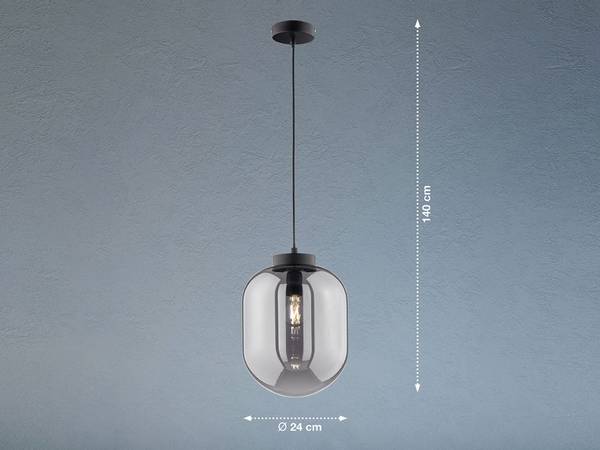 LED Pendelleuchte Glas Schwarz Esstisch Schwarz - Rauchglas - 25 x 140 x 25 cm