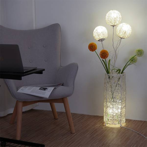 Staande lampe Lumiflora wit - rotan - 20 x 109 x 20 cm
