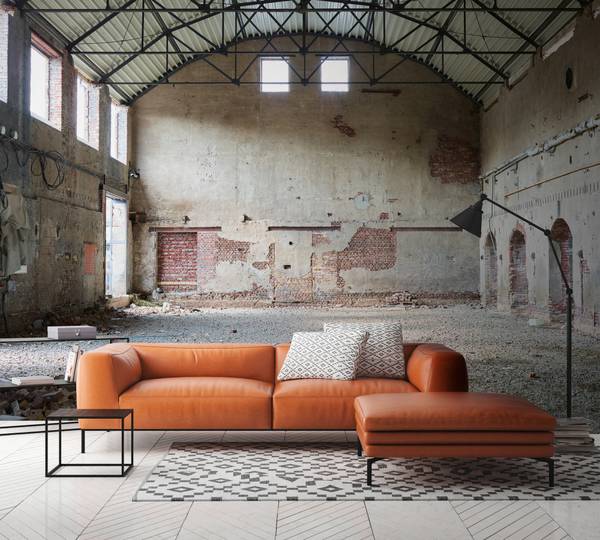 Fotobehang Industriehal beige - bruin - grijs - vinyl - 350 x 255 x 1 cm