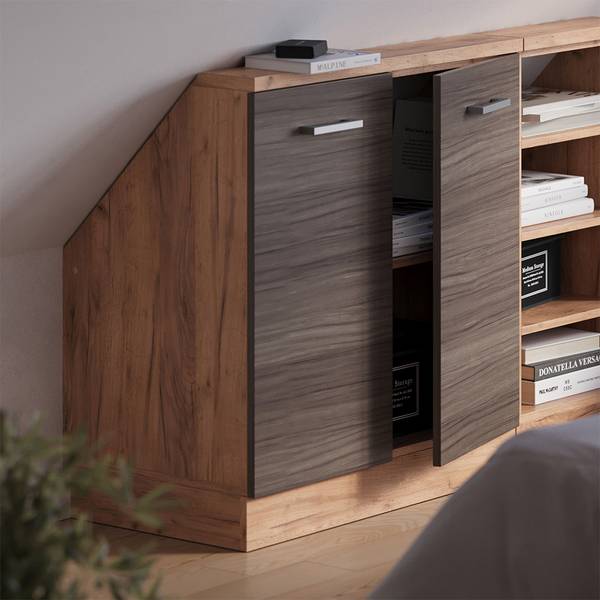 Meuble de rangement sous pente Rion56160 Imitation chêne - Gris platine - Largeur : 80 cm